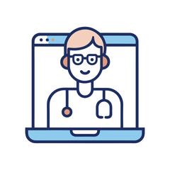 Virtual Doctor Icon, Minimalist Vector Symbol of Online Healthcare and Remote Consultation