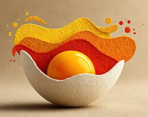 .Abstract minimalist illustration of egg yolk, white background, orange and yellow color palette, soft shapes