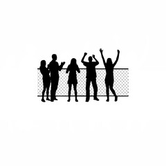 Silhouette of people clapping and cheering on white background