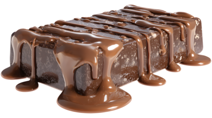 A chocolate bar with chocolate drizzled on top