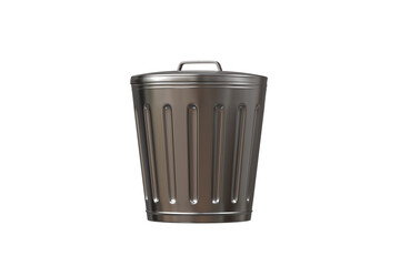 3D icon of a Metal bin with a White lid and a recycling symbol icon, isolated on white transparent background. Minimal Cartoon Metal Recycle bin icon. 3d render.