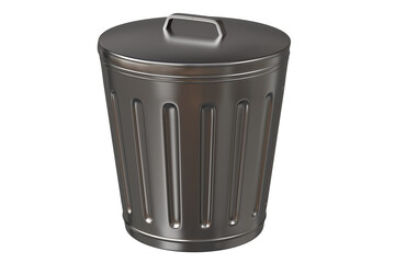 3D icon of a Metal bin with a White lid and a recycling symbol icon, isolated on white transparent background. Minimal Cartoon Metal Recycle bin icon. 3d render.