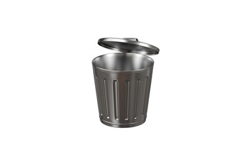 3D icon of a Metal bin with a White lid and a recycling symbol icon, isolated on white transparent background. Minimal Cartoon Metal Recycle bin icon. 3d render.