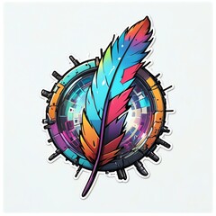 Vibrant Feather in Futuristic Tech Circle: A Digital Art