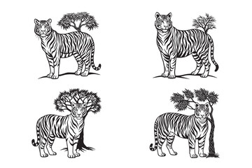 Tiger silhouette mammal with a wild nature silhouette illustration