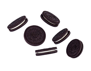 Delicious oreo cookies sweet dessert chocolate treats snack background on transparent background