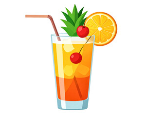 Delicious cocktail drink with orange slice and cherry garnish vector on transparent background