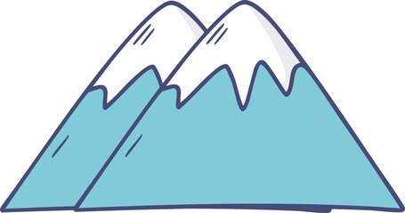 A cartoon depiction of two snow-capped mountain peaks, simple and stylized.