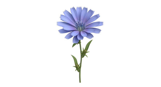 Isolated chicory flower blossom against a clean white backdrop adding elegance