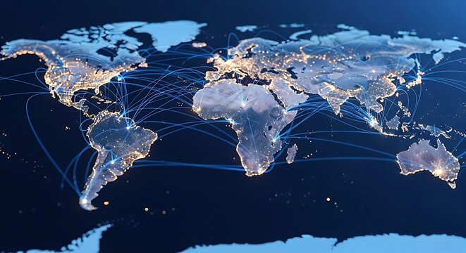 Fototapeta Global network map world connections