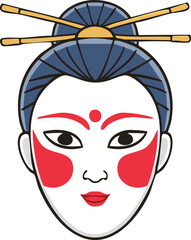 Stylized portrait of a woman with traditional Japanese makeup and hairstyle.