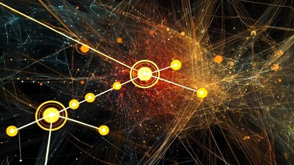 Abstract digital art showcasing dynamic lines and glowing orbs against a dark background - Powered by Adobe