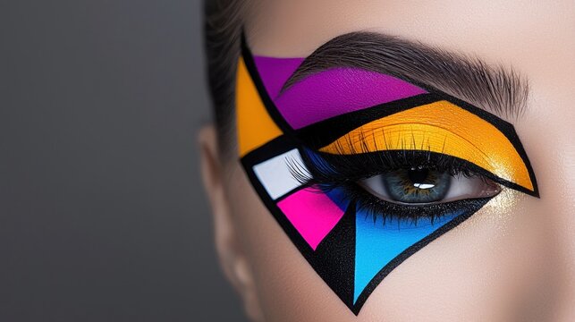 a woman's eye with a colorful eye makeup