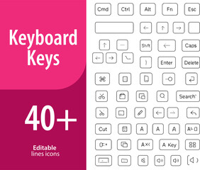 Keyboard Keys Line Icons, Enter Key, Shift, Ctrl, Arrow Keys, Function Keys, Editable Formats: AI, EPS, PNG, JPG, Ideal for Both Digital and Print Use
