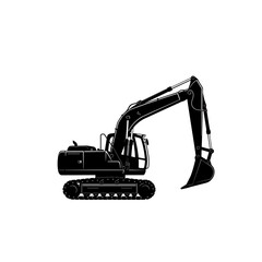 Black silhouette of a powerful excavator, ready for construction work.