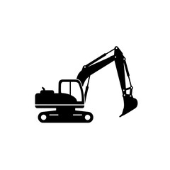 Naklejka premium A black silhouette of an excavator, depicted on a plain white background, ready for digging.