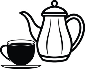 Vector art of a teapot and a cup are isolated on white background