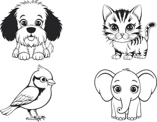 Cute Animal Illustrations Dog Cat Bird Elephant