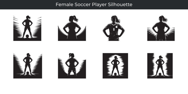 Diverse female soccer player silhouettes representing determination strength and sporting excellence