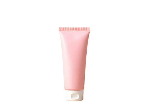 Pink cosmetic tube packaging mockup product design template beauty skincare cream container isolated on a transparent background