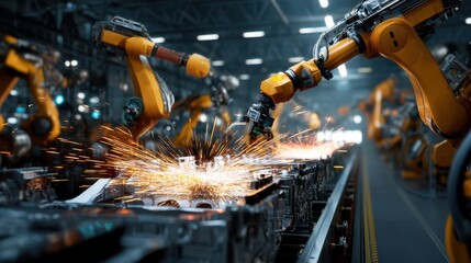 Modern Industrial Scene with Factory and Heavy Machinery