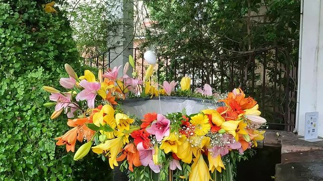 Egg dancing in a stream of water. The dancing egg (l'ou com balla), a beautiful Catalan tradition at Corpus Christi festivals. Homage to the sacrament of the Eucharist.