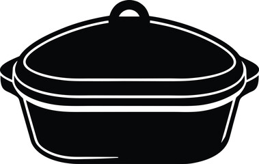 Black and white illustration of a covered roasting pan