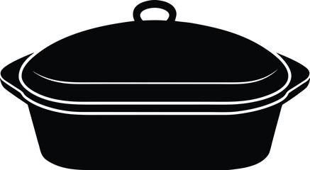 Black and white illustration of a covered roasting pan