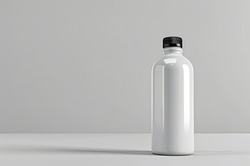 3D Render of a White Sport Bottle with Black Cap Isolated on Grey Background