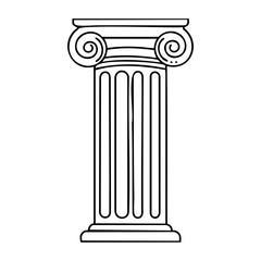 Ionic greek column outline with scrolls and fluted design. Vector hand-drawn doodle illustration