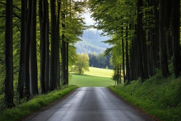 Fototapeta premium Tree-lined country lane at dusk
