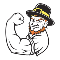 Naklejka premium Strong Leperchaun Shows Muscular Arm Flexing 