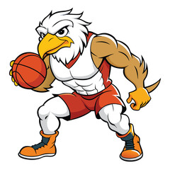 Athletic Eagle Mascot Playing Basketball Sport	