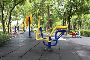 Outdoor exercise machines in public park