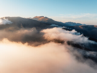 Sunset over Liptov region in Low Tatras mountains. Lajstoch near certovica pass landspace, slovakia.