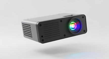 Projector with Colorful Lens on White Background