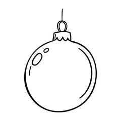 Obraz premium Simple outline drawing of a christmas ornament for holiday decorations. Vector hand-drawn doodle illustration