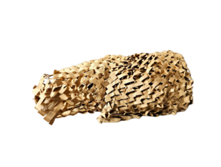 Textured brown paper used as protective wrap, suitable for showcasing eco-packaging alternatives and green shipping solutions. Isolated on white background, transparent PNG