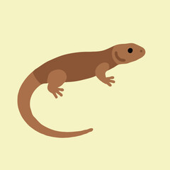 Reptile Vector Illustration – Flat Style Brown Lizard with Long Tail, Side View