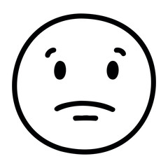Fototapeta premium Simple black and white sad face emoticon showing a worried expression. Vector hand-drawn doodle illustration