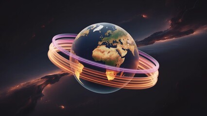 A vision of Earth with energy rings protecting it a symbol of global power and a connected future
