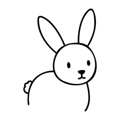 Obraz premium Simple line drawing of a cute cartoon rabbit with big ears. Vector hand-drawn doodle illustration