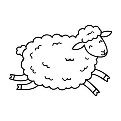 Obraz premium Cartoon sheep illustration featuring fluffy wool and cute expression. Vector hand-drawn doodle illustration