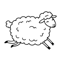 Obraz premium Cartoon style jumping sheep with fluffy wool. Vector hand-drawn doodle illustration