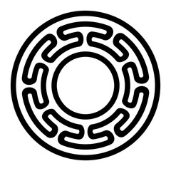 Rounded hexafoil meander pattern. Disk with a smooth serpentine pattern, made of a single continuous line, shaped into a seamless motif, also known as Greek key pattern. Isolated illustration. Vector