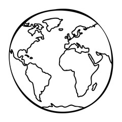Obraz premium Simple line drawing of earth continents in circular outline. Vector hand-drawn doodle illustration