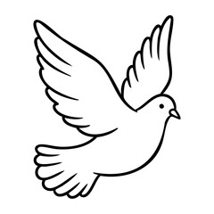 Fototapeta premium Outline of peaceful dove with spread wings in flight. Vector hand-drawn doodle illustration
