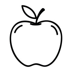 Simple line drawing of an apple with leaf. Vector hand-drawn doodle illustration