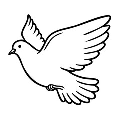 Fototapeta premium Outline of a dove with wings spread in flight. Vector hand-drawn doodle illustration