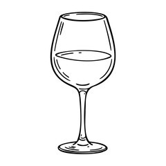 Outlined wine glass illustration with detailed stem and bowl design. Vector hand-drawn doodle illustration